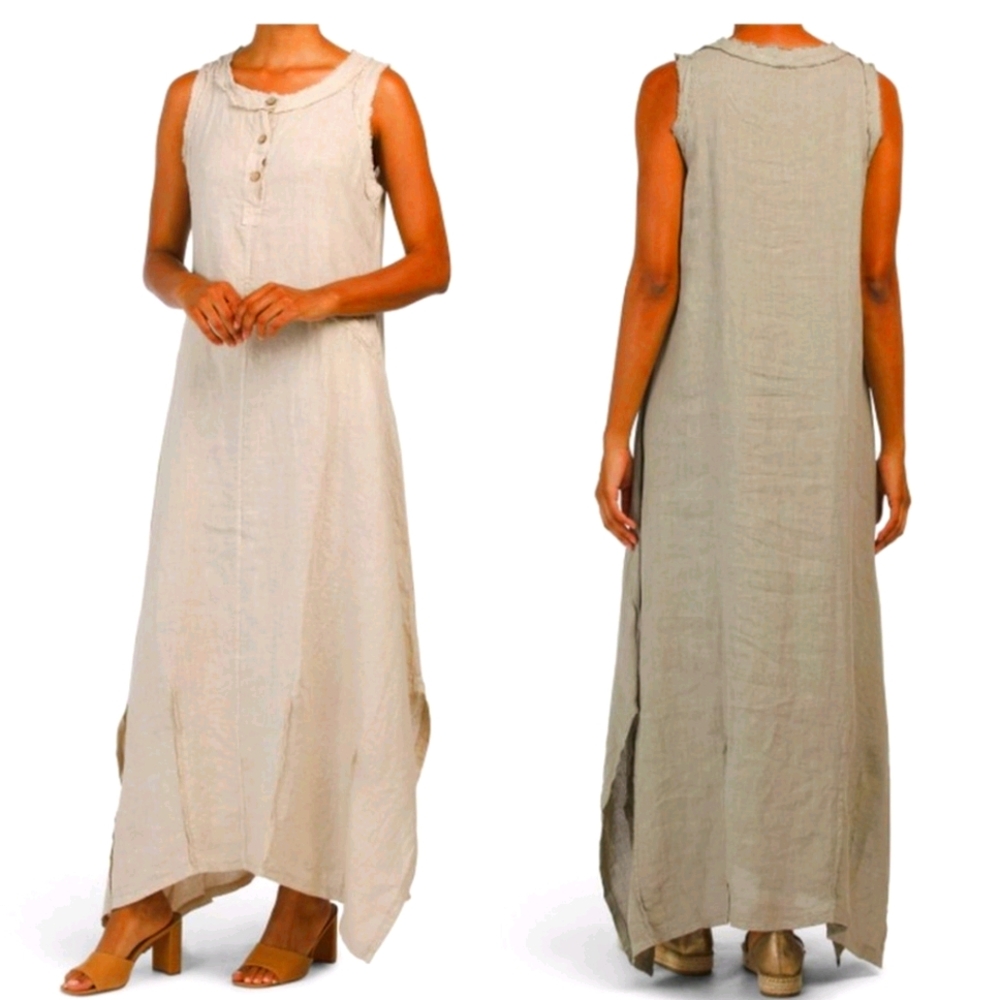 7Agosto Italy Lagenlook Linen Maxi w/Pockets Dress
